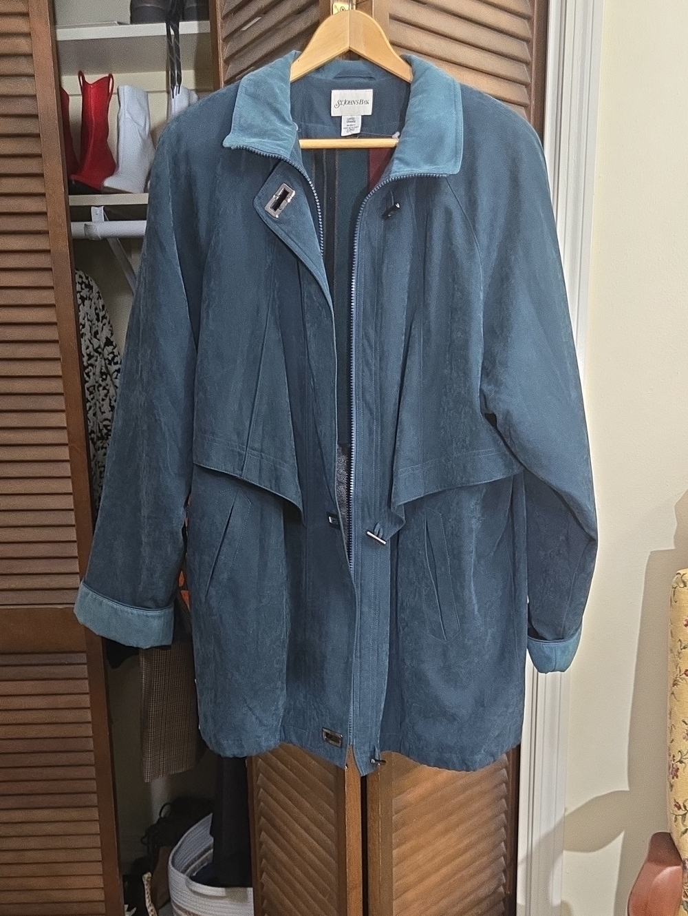 St. John's Bay Teal Blue Suede Trench Coat - Women's